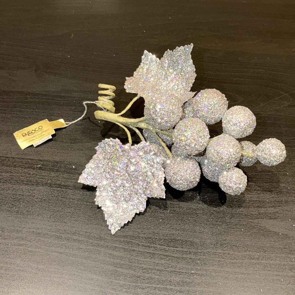 Vtg 2000 Enesco Glitter Grapes Ornament Silver Sparkle Decor Glam‎ Cottagecore